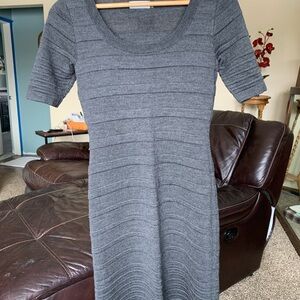 Calvin Klein Gray Ribbed Sheath Dress 3/4 Sleeve
